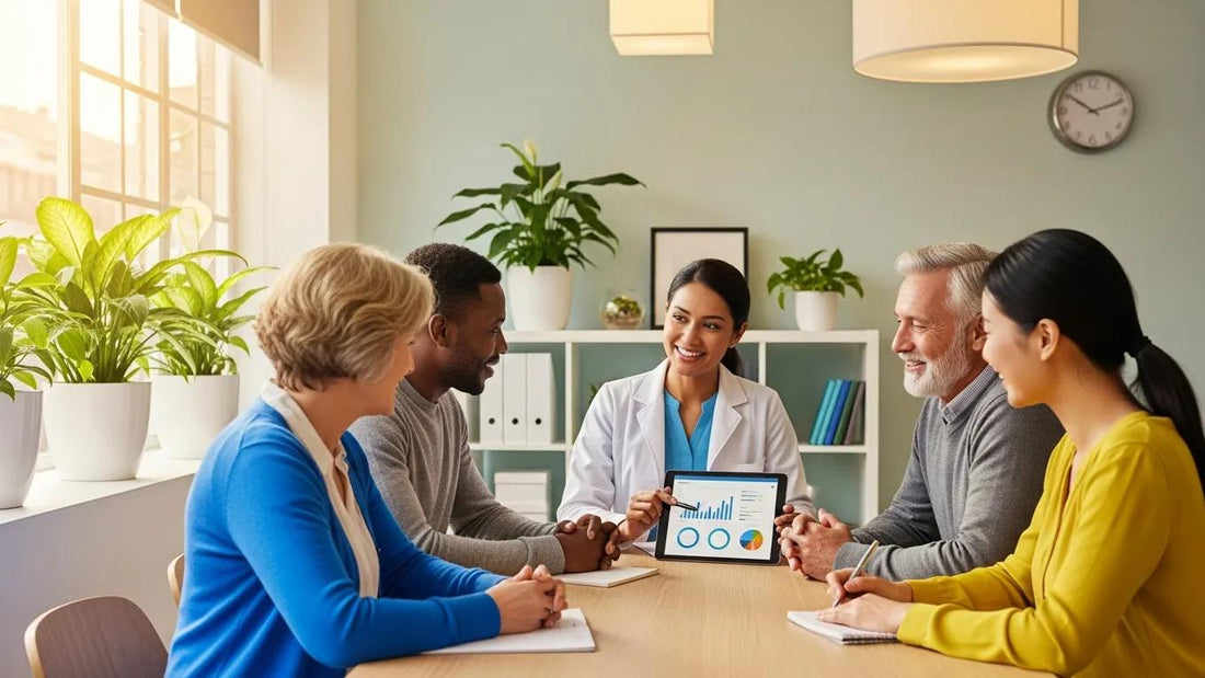 Diverse individuals in a wellness consultation, showcasing the benefits of bioidentical hormone therapy