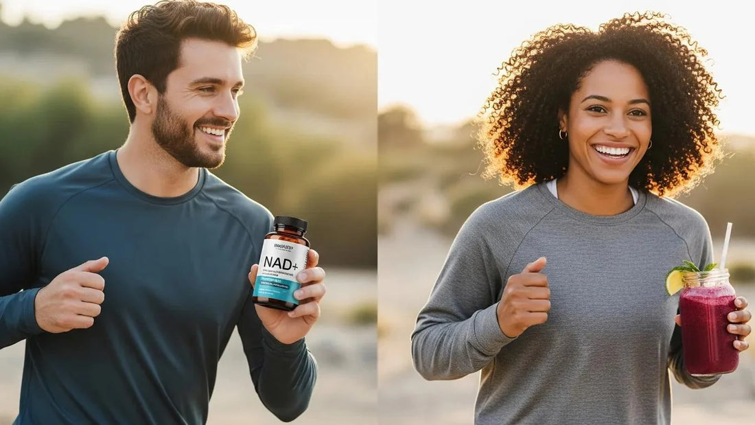 Energetic individual enjoying nature, emphasizing the vitality boost from NAD+ supplements