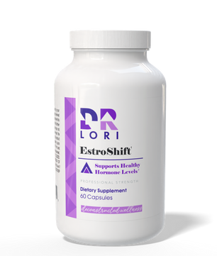 Supplement bottle labeled 'Lori EstroShift' on a white background