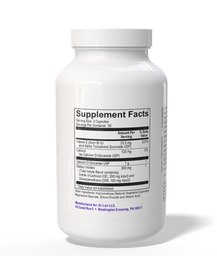 White supplement bottle with label on a white background