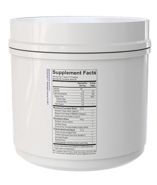 White supplement container with label on a white background