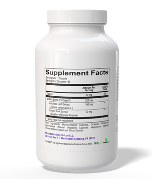 White supplement bottle with label on a white background