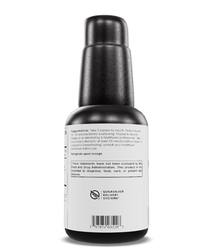 Black bottle with a label on a white background