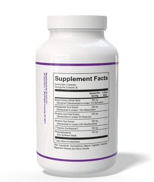 Supplement bottle with label on a white background