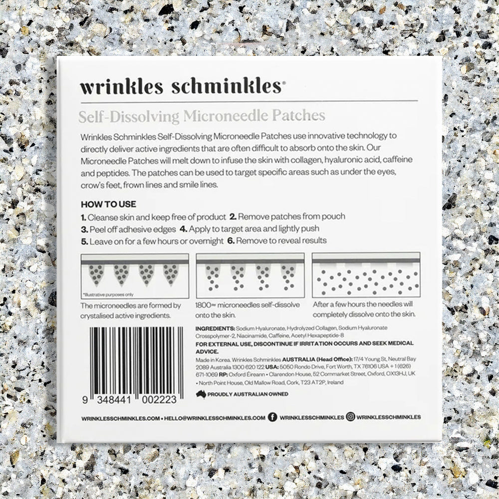 Microneedle Patches back panel showing ingredients and how to use instructions for Dr. Lori skincare product